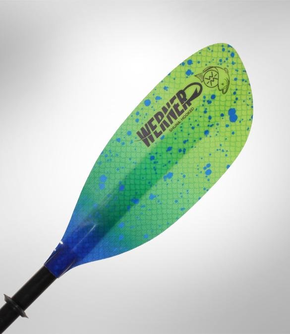 Werner Paddles Shuna Hooked Adjustable Fiberglass Fishing Kayak Paddle - Catch Lime Drift 260-280cm